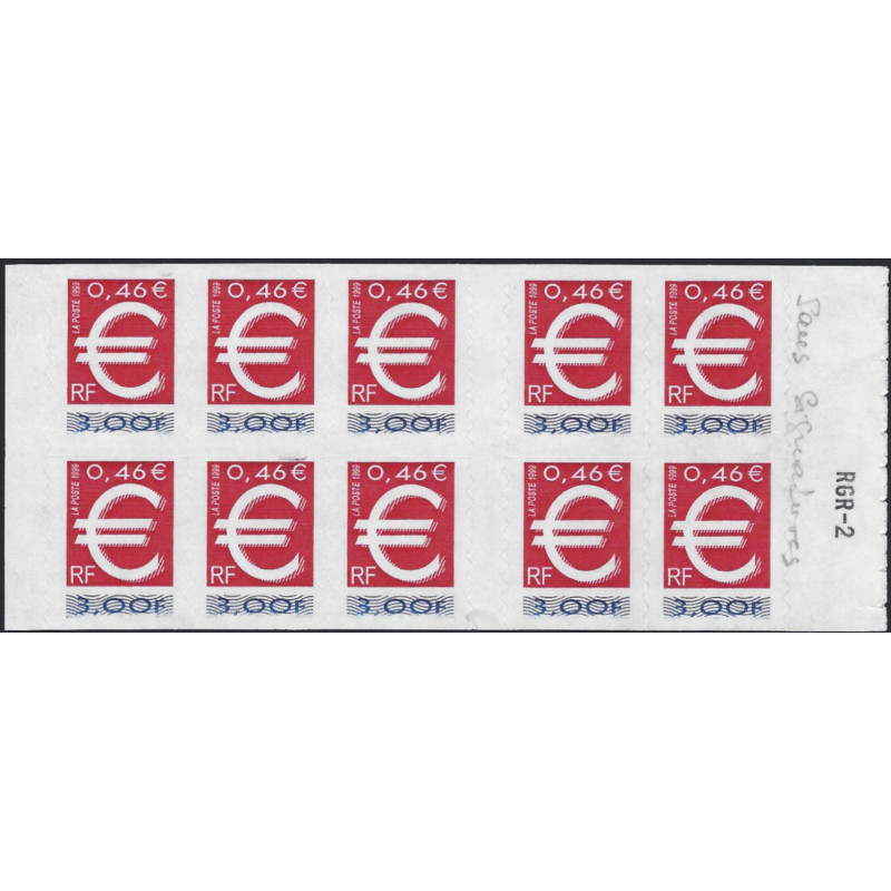 Carnet de 10 timbres autoadhésifs - Euro N°3215-C1c variété.