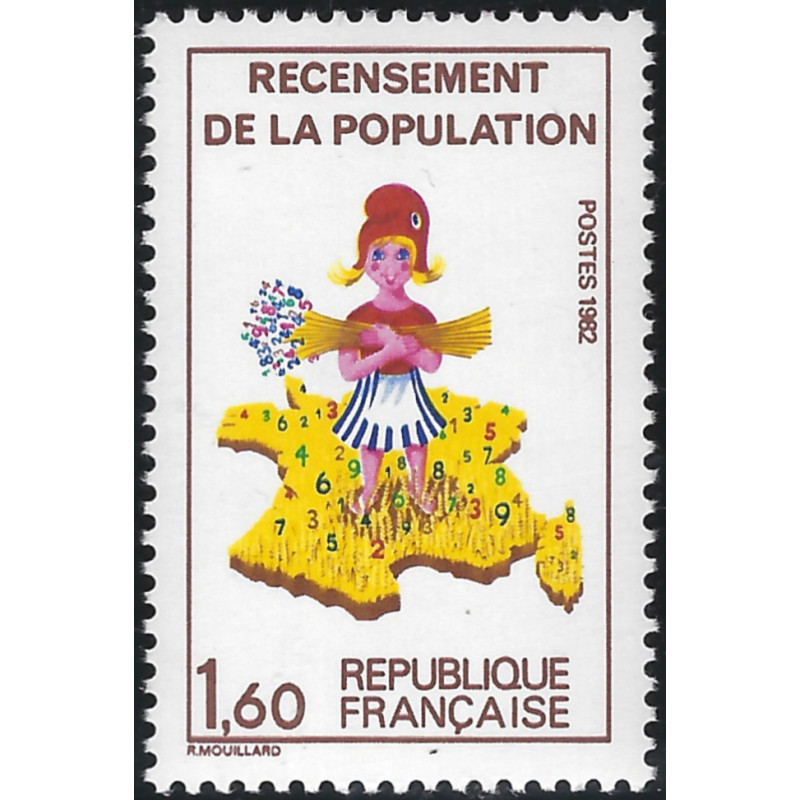 Recensement de la population timbre de France N°2202a variété neuf**.
