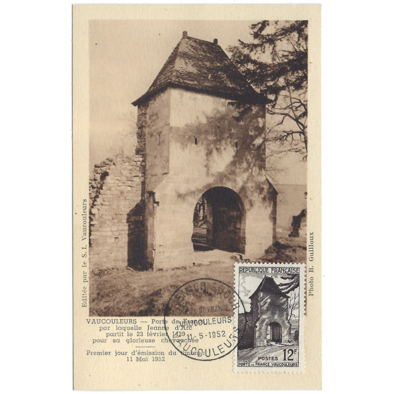 Vaucouleurs timbre de France N°921 oblitéré premier jour sur carte maximum.