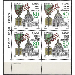 Ordre de la Libération surchargé timbre de France N°5458A bloc coin daté neuf**.