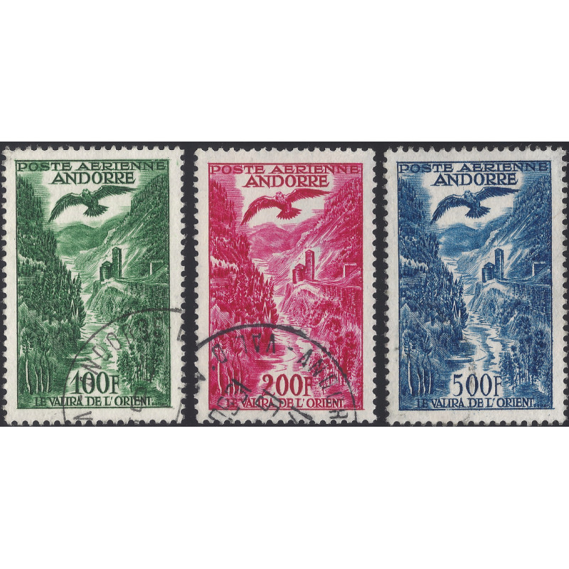 Andorre Français timbres poste aérienne N°2-4 série oblitéré.