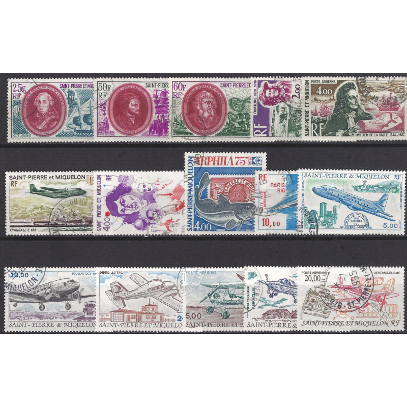 Saint Pierre et Miquelon lot de 15 timbres poste aérienne oblitérés.