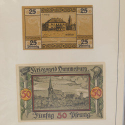 Lot de 50 billets de banque locales allemandes en un album.