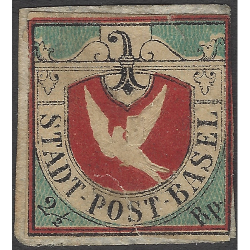 Bâle poste locale timbre de Suisse N°8 neuf réparé, RR.