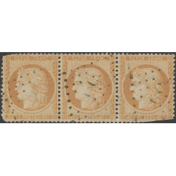 Cérès dentelé timbre de France N°38f oblitéré dans une bande de 3 ex, R.
