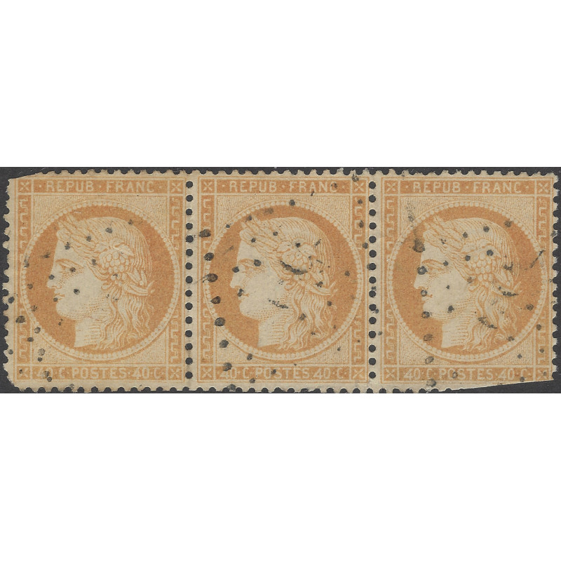Cérès dentelé timbre de France N°38f oblitéré dans une bande de 3 ex, R.