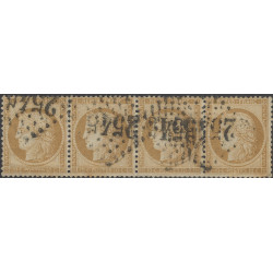 Cérès dentelé timbre de France N°36a bande de 4 ex. oblitéré.