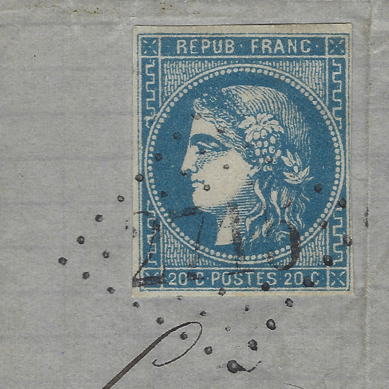 Bordeaux timbre de France N°46B oblitéré sur fragment.