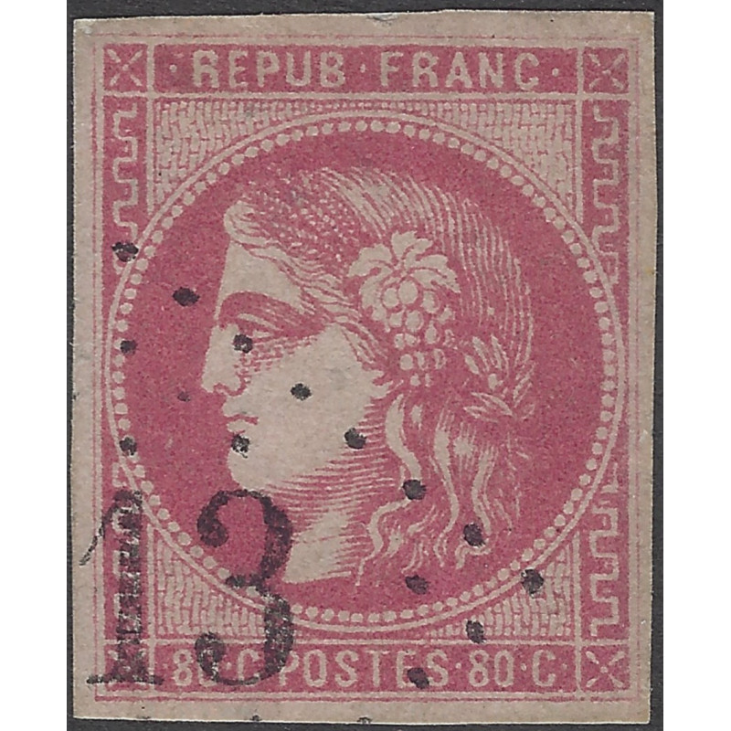 Bordeaux timbre de France N°49d groseille oblitéré.