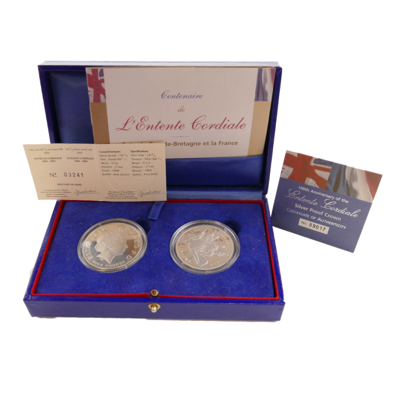 Coffret BE argent Centenaire de l'Entente Cordiale France Grande Bretagne 2004.