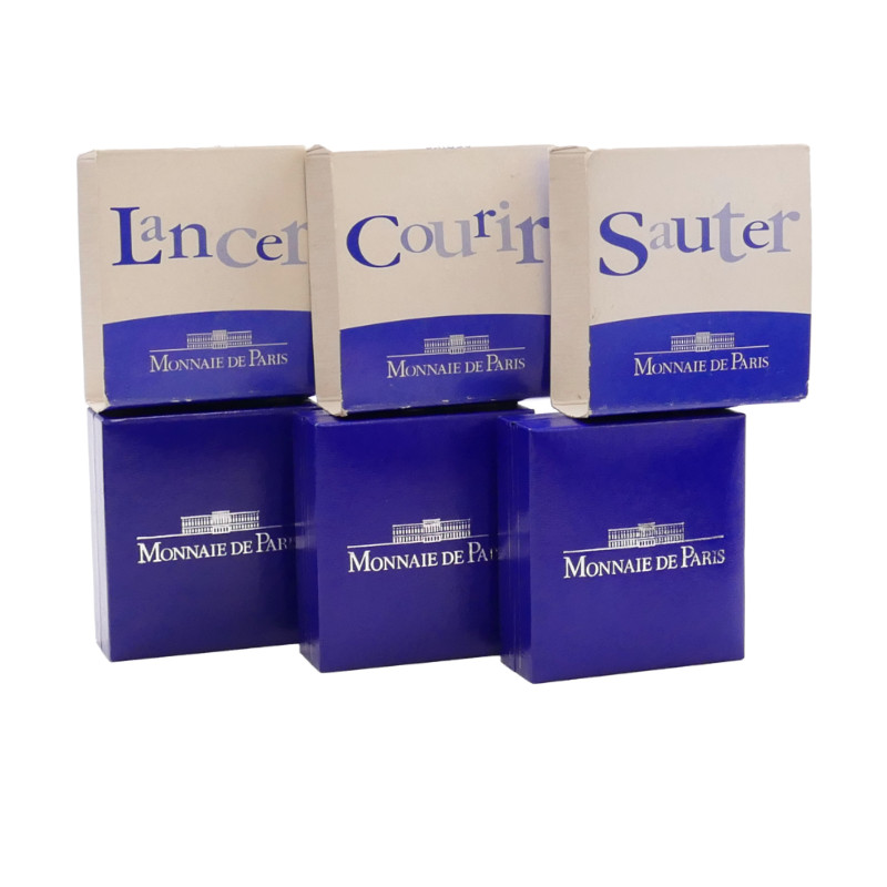 Série de 3 coffrets BE 1 euro 1/2 argent Championnat d'Athlétisme Paris 2003.