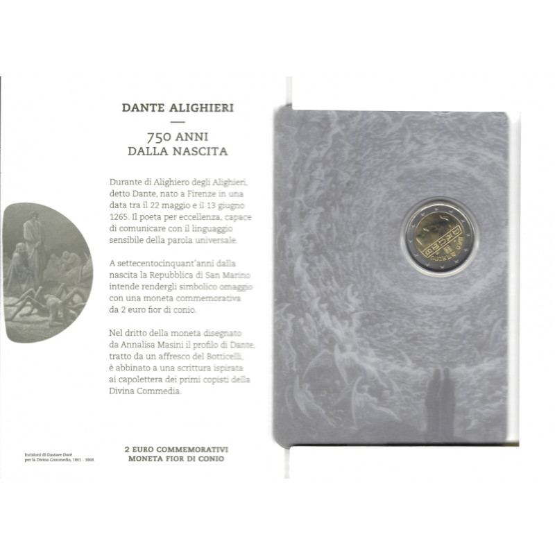 2 euros commémorative Saint Marin 2015 - Dante en coffret BU.