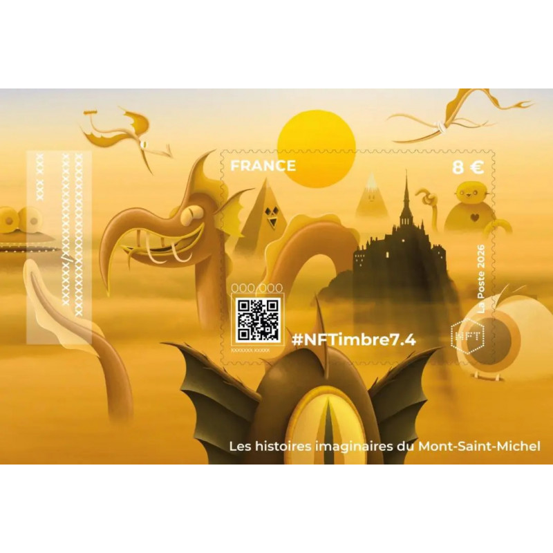 Feuillet crypto NFTimbre7.4 Mont Saint-Michel une histoire mystique.