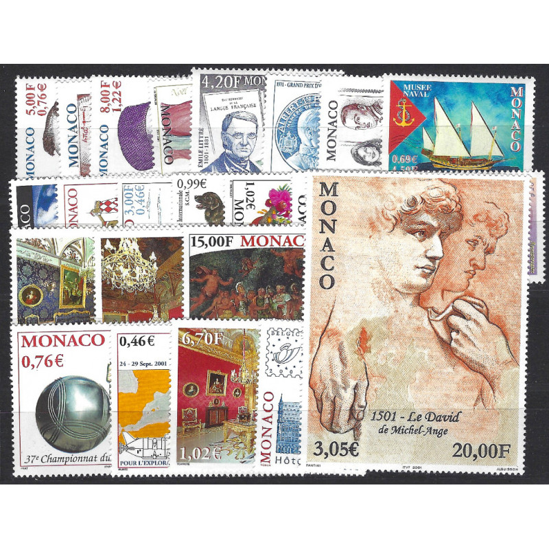 Monaco timbres d'année 2001 complète N°2295-2318 neuf**.