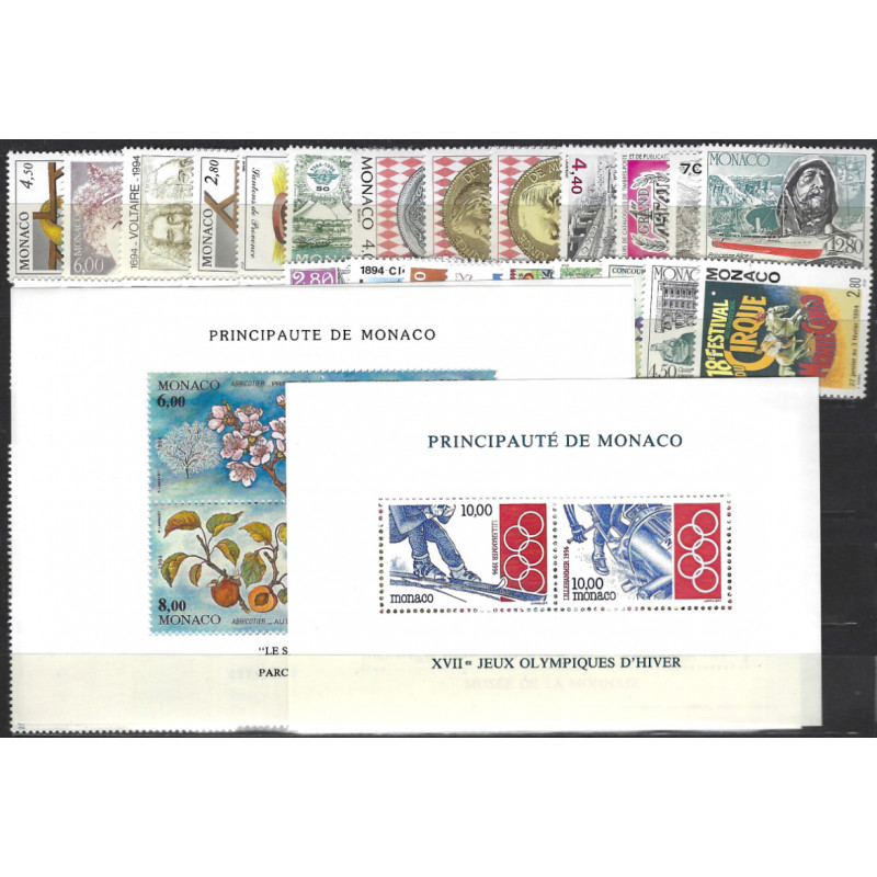 Monaco timbres d'année 1994 complète N°1915-1970 neuf**.