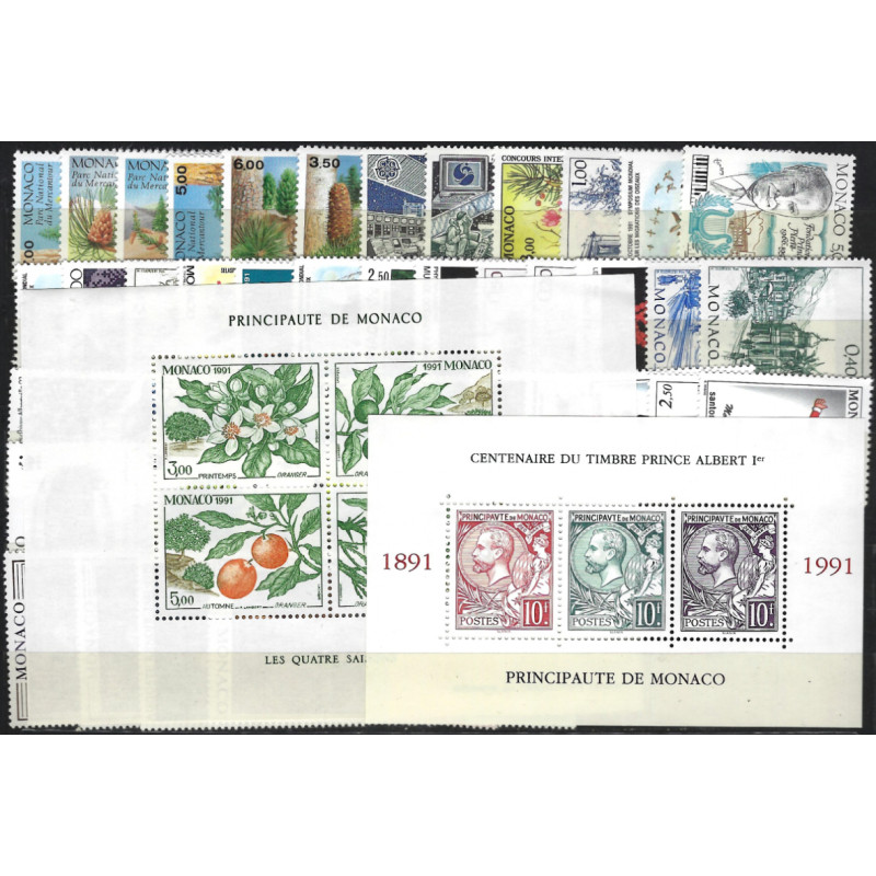 Monaco timbres d'année 1991 complète N°1753-1809 neuf**.