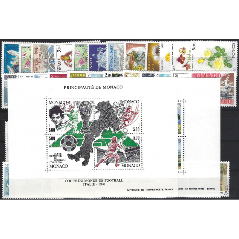 Monaco timbres d'année 1990 complète N°1705-1752 neuf**.