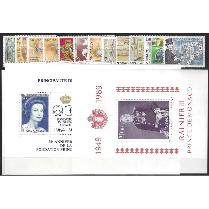 Monaco timbres d'année 1989 complète N°1663-1704 neuf**.