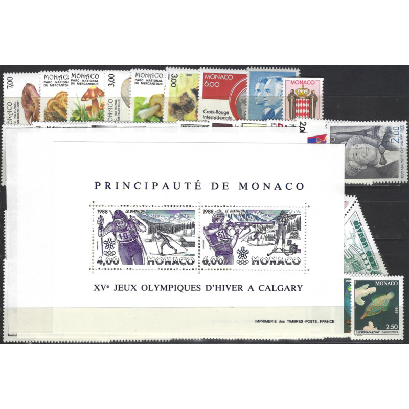 Monaco timbres d'année 1988 complète N°1614-1662 neuf**.