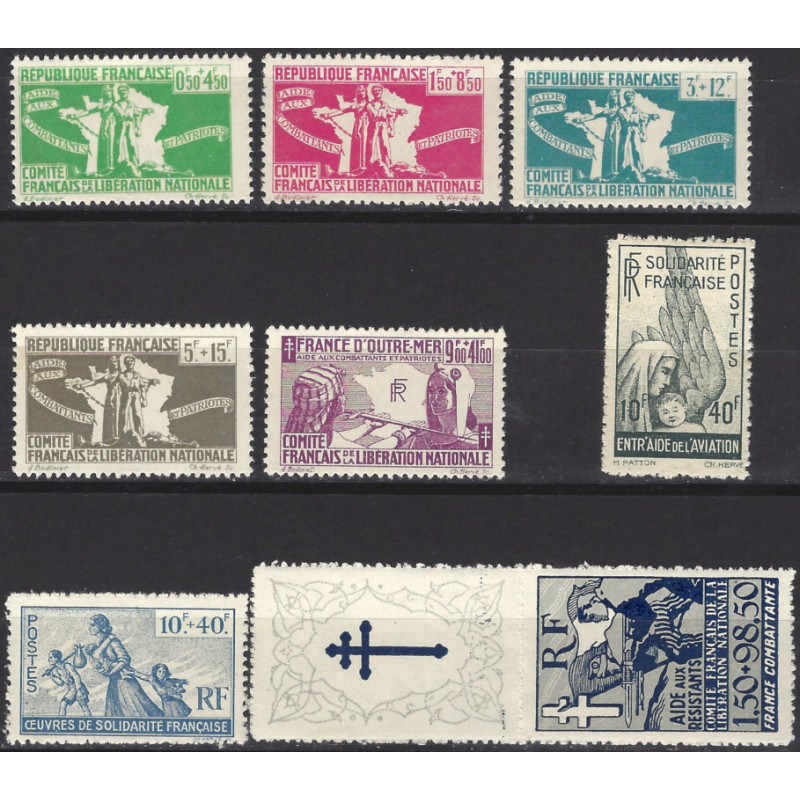 Timbres de France Libre N°1-7 et PA N°1 neuf**.