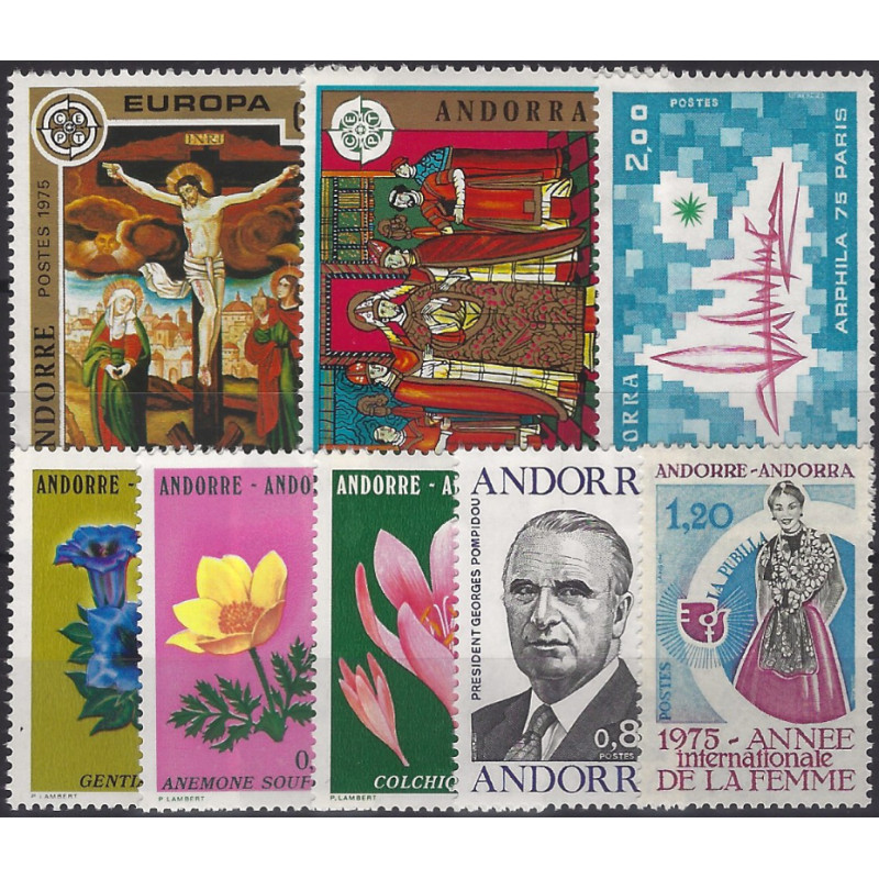 Andorre Français timbres d'année 1975 complète N°243-250 neuf**.