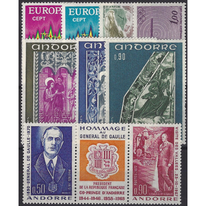 Andorre Français timbres d'année 1972 complète N°217-225A neuf**.