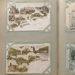 Collection cartes postales Souvenir de Noel 1898 en un album.