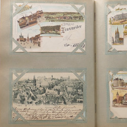 Collection cartes postales Souvenir de Noel 1898 en un album.