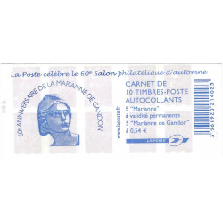 Carnet mixte de 10 timbres Marianne de Gandon N°1514.