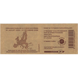 Carnet mixte de 12 timbres Présidence française Union Européenne N°1517.