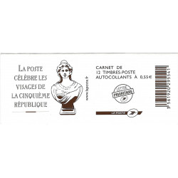 Carnet mixte de 12 timbres Les Visages de la Vème République N°1518.