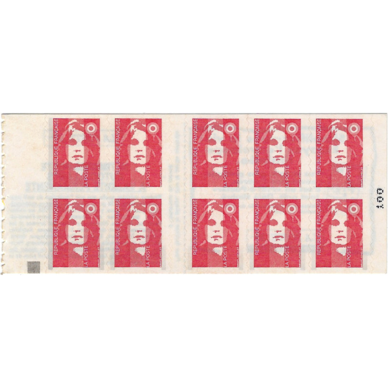 Carnet de 10 timbres Marianne de Briat N°2874-C6a carré noir.