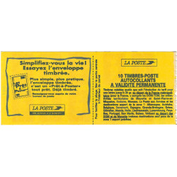 Carnet de 10 timbres Marianne de Briat N°2874-C6a carré noir.