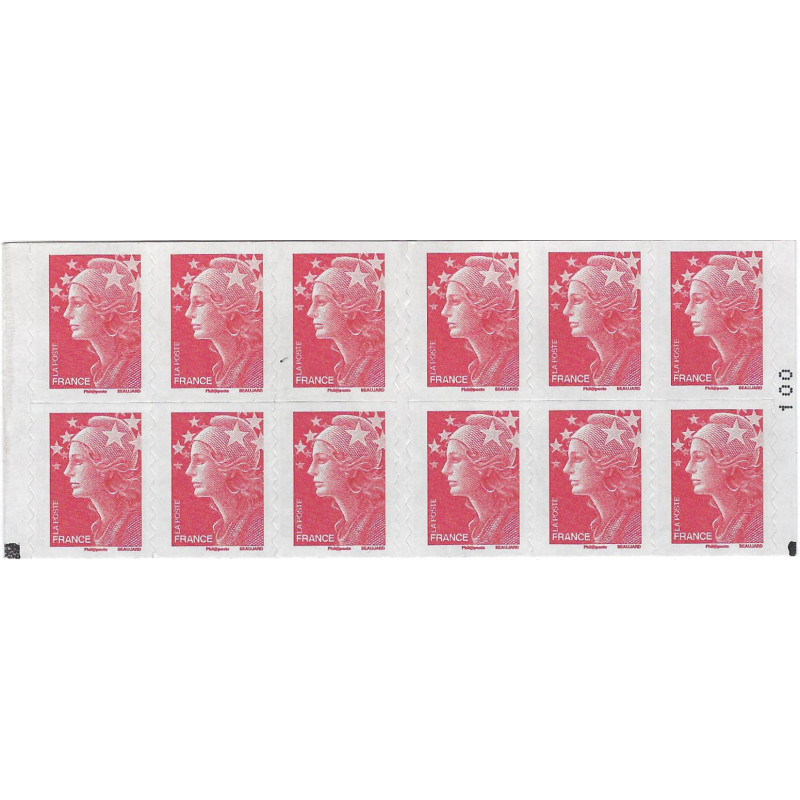 Carnet de 12 timbres Marianne de Beaujard N°4197-C26a carré noir.
