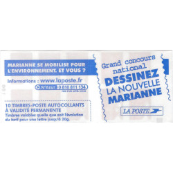 Carnet de 10 timbres Marianne de Luquet N°3419-C13a carré noir.