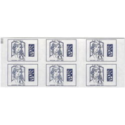 Carnet de 6 timbres Marianne Datamatrix bleu N°1216A-C1 carré noir.