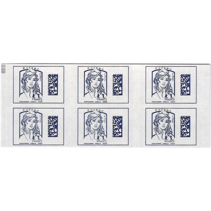 Carnet de 6 timbres Marianne Datamatrix bleu N°1216A-C1 carré noir.