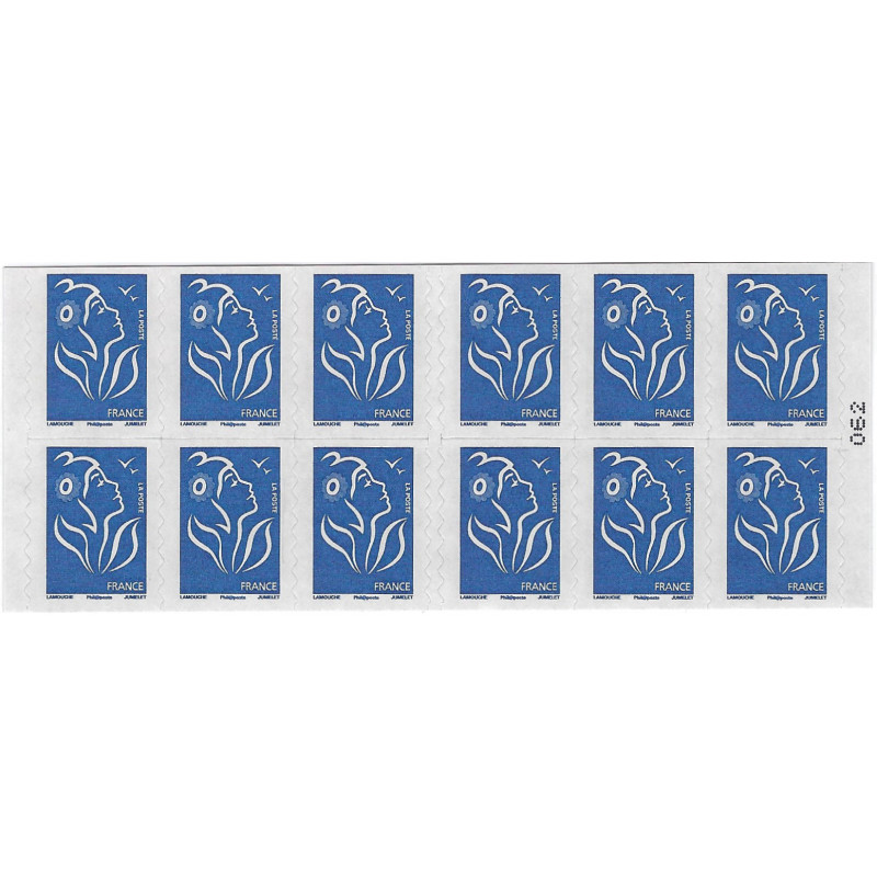 Carnet de 12 timbres Marianne de Lamouche bleu N°4127-C1b.