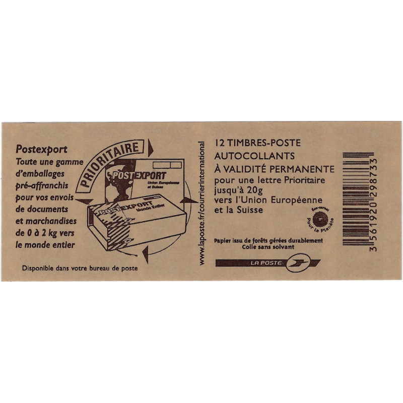 Carnet de 12 timbres Marianne de Beaujard bleu N°592-C1.