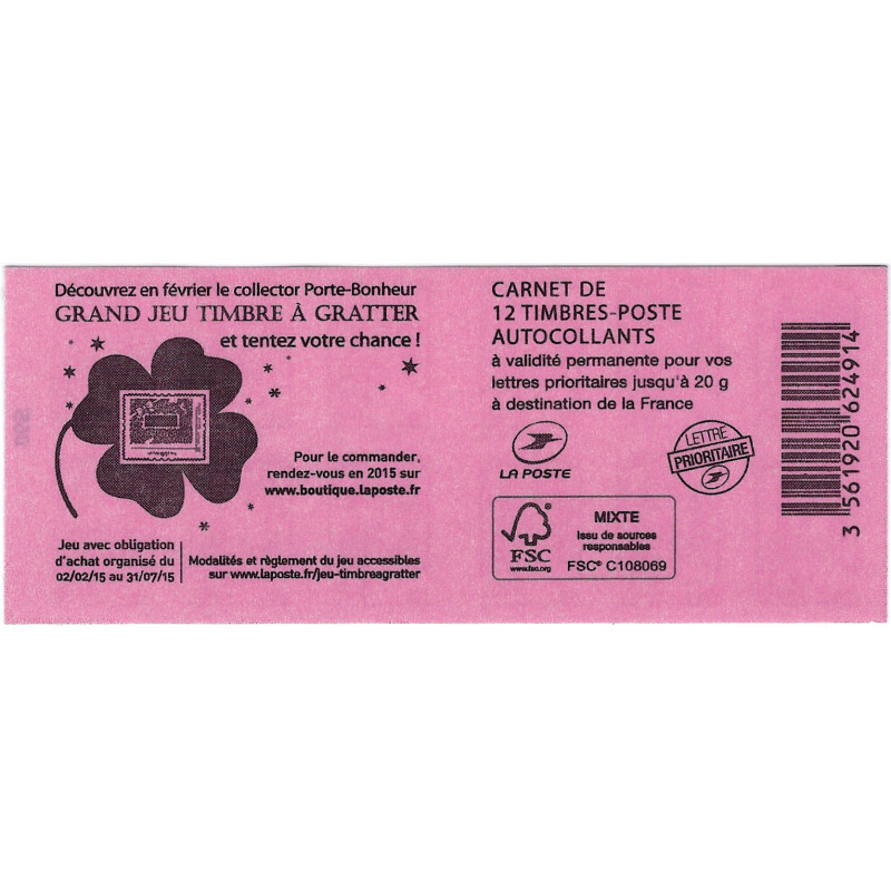 Carnet de 12 timbres Marianne de Ciappa rouge N°851-C13.