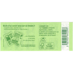 Carnet de 12 timbres Marianne de Ciappa vert N°858-C11.