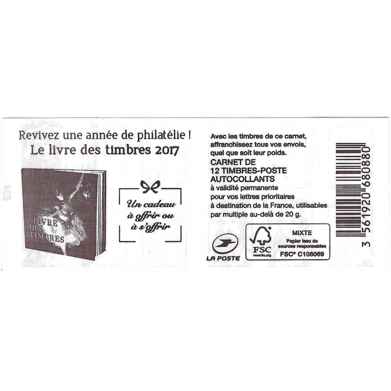 Carnet de 12 timbres Marianne de Ciappa rouge N°1214-C12.