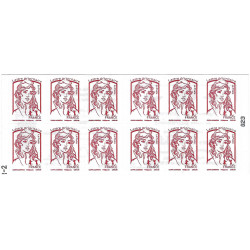 Carnet de 12 timbres Marianne de Ciappa rouge N°1214-C11.