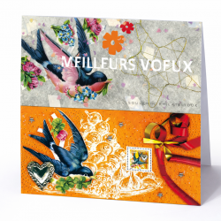Bloc souvenir N°56 Meilleurs Vœux - Hirondelle et cœur neuf**.
