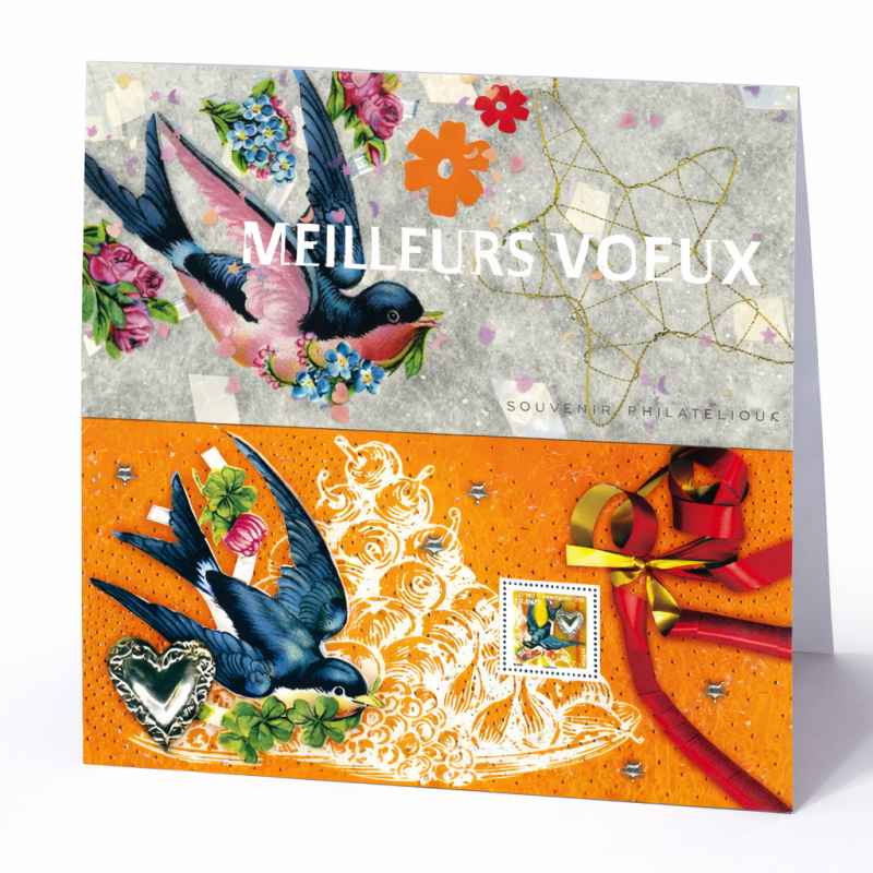 Bloc souvenir N°56 Meilleurs Vœux - Hirondelle et cœur neuf**.