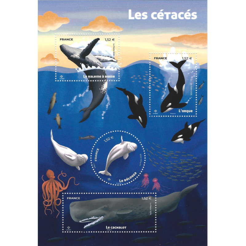 Feuillet de 4 timbres Les cétacés neuf**.