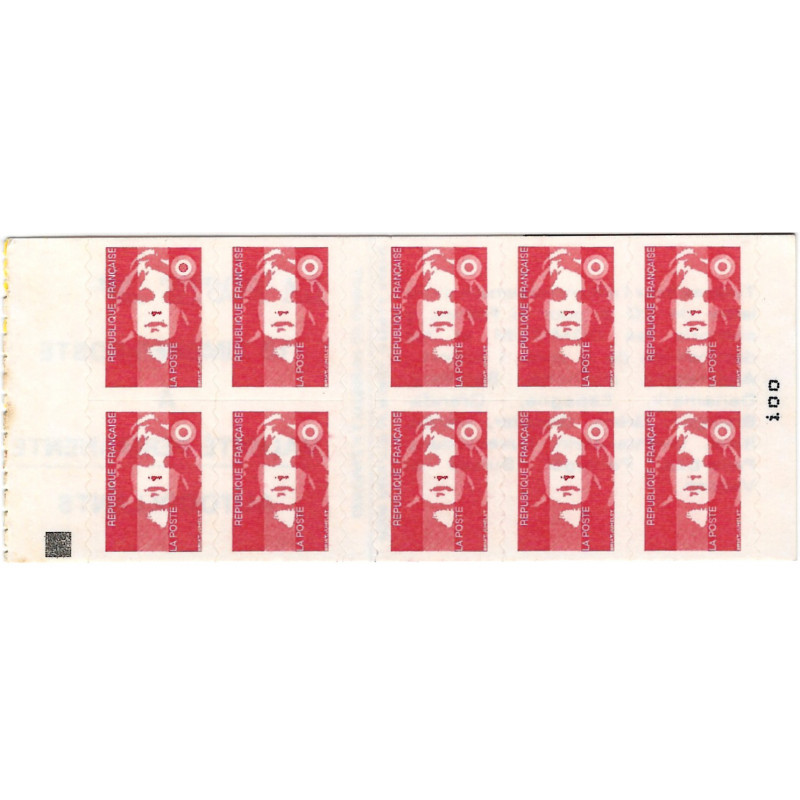 Carnet de 10 timbres Marianne de Briat N°2874-C3a carré noir.