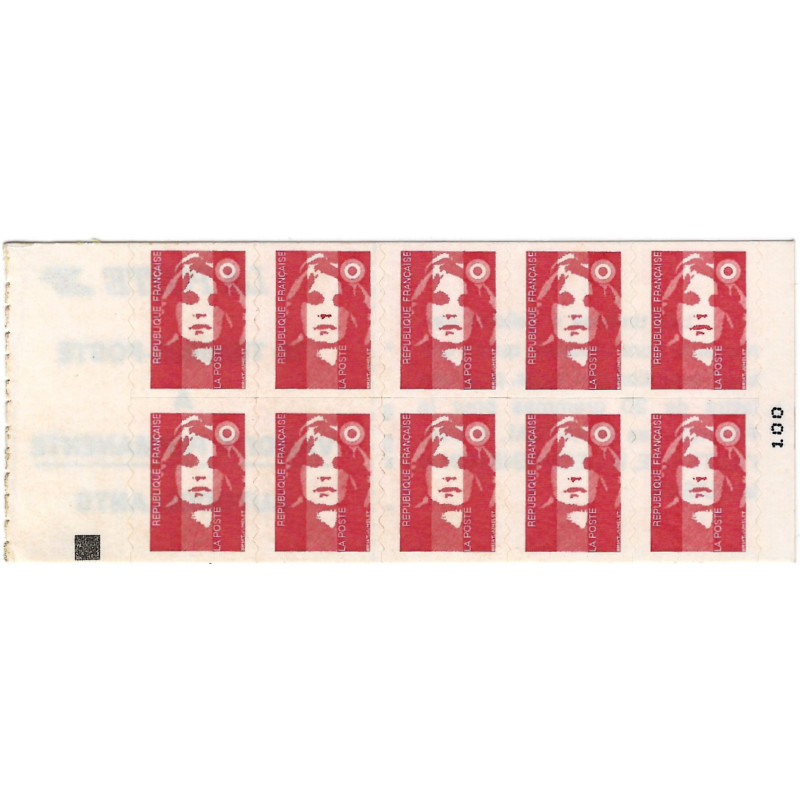 Carnet de 10 timbres Marianne de Briat N°2874-C1a carré noir.