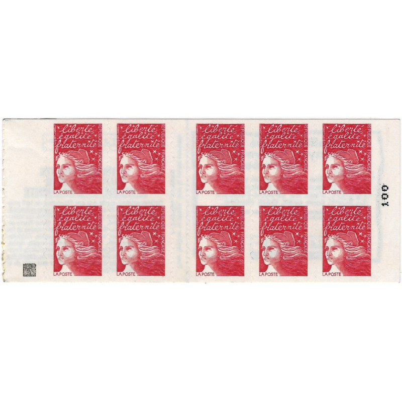 Carnet de 10 timbres Marianne de Luquet N°3085-C1a carré noir.