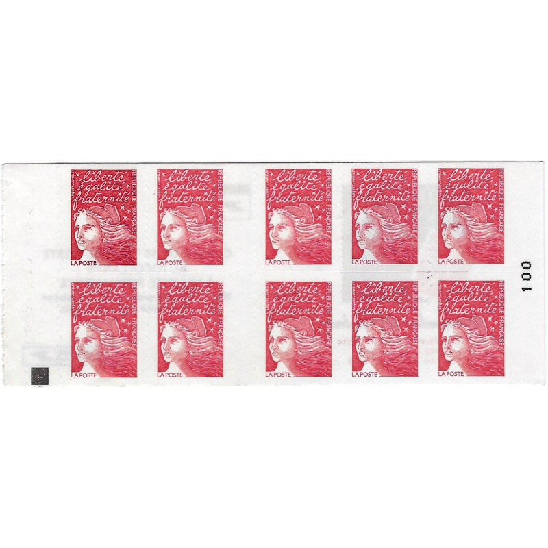 Carnet de 10 timbres Marianne de Luquet N°3085-C4a carré noir.